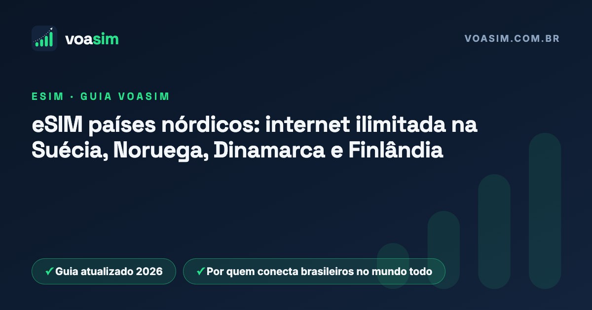 eSIM países nórdicos: internet ilimitada na Suécia, Noruega, Dinamarca e Finlândia — guia VoaSim